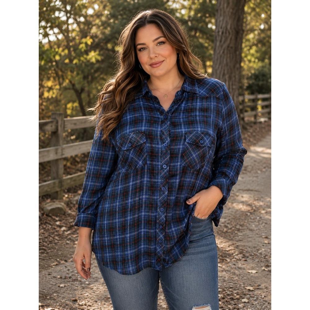 TORRID Women's Size 1 Red White Blue Plaid Shirt Classic Outdoors Country -404